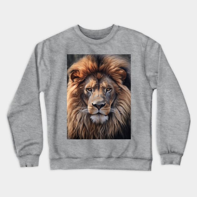 Majestic African Lion in Hyperrealistic Oil Paint - Amazing Zoo Art Crewneck Sweatshirt by ABART BY ALEXST 